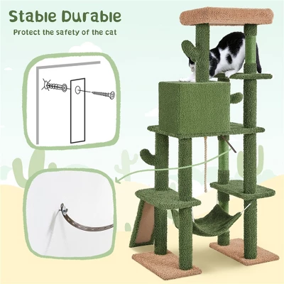 Yaheetech 63" H Multi-Level Cactus Cat Tree, Green/Brown 6 Yaheetech 63" H Multi-Level Cactus Cat Tree, Green/Brown - Image 6