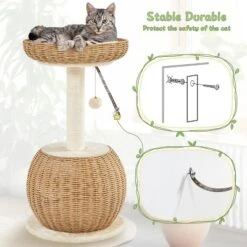 Yaheetech Rattan Cat Tree Cat House With Natural Sisal Scratching Post, Beige -Furniture GUEST 285fd8ba 1bcf 4dfe a1df d23097375359