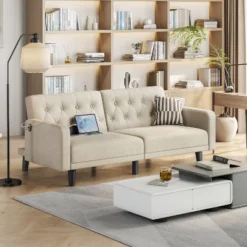 Yaheetech 63in Convertible Futon Sofa Bed With USB Ports For Living Room