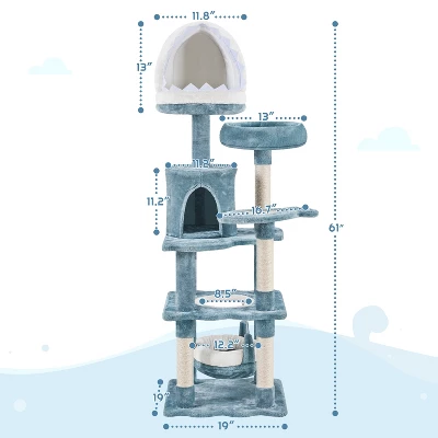 Yaheetech 61inch Multi-Level Ocean-themed Cat Tree, Blue 2 Yaheetech 61inch Multi-Level Ocean-themed Cat Tree, Blue - Image 2
