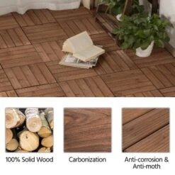 Yaheetech 12 X 12inch Fir Wood Patio Pavers Interlocking Wood Tiles,Pack Of 11, Brown -Furniture GUEST 2a22f469 2bb2 448b 8023 358c6a00cd28