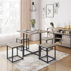 Yaheetech 5-Piece Dining Room Set With 1 Square Table, 4 Backless Stools, Kitchen Table Set -Furniture GUEST 2b0d78e4 4bc3 4c2b b957 7278bf487381