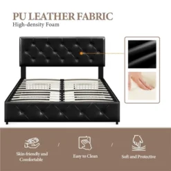 Yaheetech Upholstered Faux Leather Bed Frame With Adjustable Headboard -Furniture GUEST 2b0f6183 3700 4777 8564 e45e4dca192d