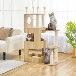 Yaheetech 53inch Wooden Cat Tree Tower With Condo, Wood