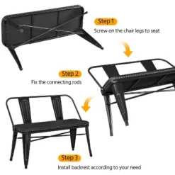 Yaheetech Industrial Metal Dining Bench With Upholstered Seat, Black -Furniture GUEST 2c6c9ec4 dc24 48ae 8360 831aeab2c1b6