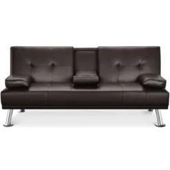 Yaheetech Convertible Faux Leather Sofa Bed Futon With Armrest -Furniture GUEST 2caf6858 2118 4b47 a105 5c38e5bf3ea9