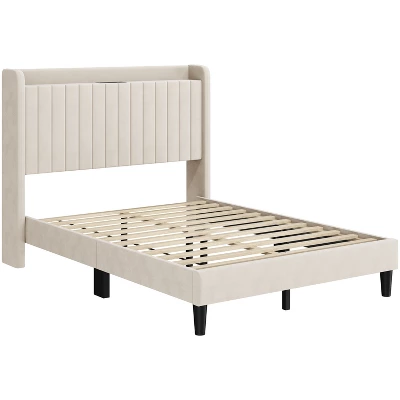 Yaheetech Upholstered Bed Frame With Charging Outlets & USB Ports 1 Yaheetech Upholstered Bed Frame With Charging Outlets & USB Ports