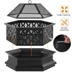 Yaheetech 28" Steel Fire Pit Outdoor Fireplace, Black -Furniture GUEST 2df73af7 4cb3 448b 9074 c4330f0a46ef