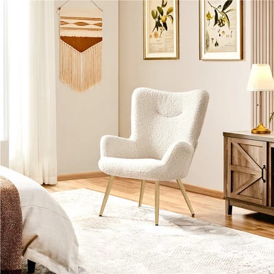 Yaheetech Boucle Accent Chair With Wood-tone Metal Legs Ivory 1 Yaheetech Boucle Accent Chair With Wood-tone Metal Legs Ivory