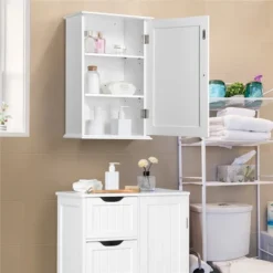 Yaheetech 3 Tier Wall Mounted Storage Cabinet With Adjustable Shelf