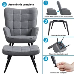 Yaheetech Accent Chair And Ottoman Set Arm Chair With Foot Rest For Living Room Gray -Furniture GUEST 3253f889 ac7e 4e79 90bb af4bf89207df