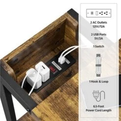Yaheetech Narrow End Table Side Table With Charging Station -Furniture GUEST 33956315 d394 45ac 9314 d26b4f80475b
