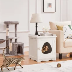 Yaheetech Indoor Cat Litter Box Furniture Enclosure White