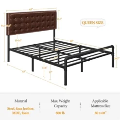 Yaheetech Metal Platform Bed Frame With Square Tufted Faux Leather Upholstered Headboard 9 Yaheetech Metal Platform Bed Frame With Square Tufted Faux Leather Upholstered Headboard -Furniture GUEST 3497c138 03a1 465c b972 3b4366e0d9fe