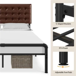 Yaheetech Metal Platform Bed Frame With Square Tufted Faux Leather Upholstered Headboard 10 Yaheetech Metal Platform Bed Frame With Square Tufted Faux Leather Upholstered Headboard -Furniture GUEST 3594b7cc 922a 4a4f 9a0b 4af5451468bd