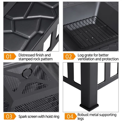Yaheetech 34in Fire Pit Table Outdoor Patio Fire Pits Square Steel Stove With Mesh Screen And Cover 3 Yaheetech 34in Fire Pit Table Outdoor Patio Fire Pits Square Steel Stove With Mesh Screen And Cover - Image 3