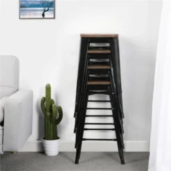 Yaheetech 4PCS Metal Stackable Counter Bar Stools With Wood Seat For Dining Room/Café -Furniture GUEST 384a838b 9af5 468f a04a 41645e35bd6b