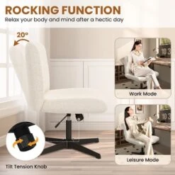 Yaheetech Boucle Swivel Office Chair For Home Office, White -Furniture GUEST 3a77e3d0 1de6 4ea3 80c1 e34034b4bc5f