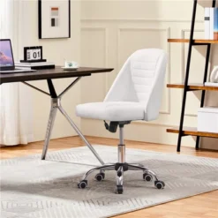 Yaheetech Faux Leather Mid Back Home Office Desk Chair With Chrome-plated Metal Base
