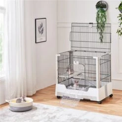 Yaheetech 2-Level Rolling Rabbit Cage With Platform And Ramp Gray