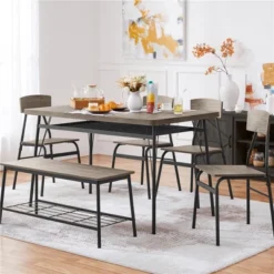 Yaheetech Farmhouse Space-Saving 6 Piece Dining Table Set With 2 Storage Racks For Kitchen