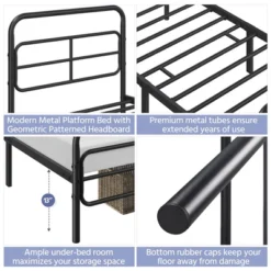 Yaheetech Modern Metal Platform Bed With Geometric Patterned Headboard -Furniture GUEST 4085214b 19d3 46a7 8f9f ef3398ee3106