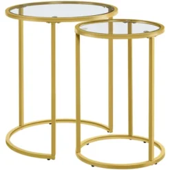 Yaheetech Round Nesting End Table Set With Metal Frame And Glass Top For Living Room 15 Yaheetech Round Nesting End Table Set With Metal Frame And Glass Top For Living Room -Furniture GUEST 40a2438a 3b4a 464e 983f 015995e2b1ae