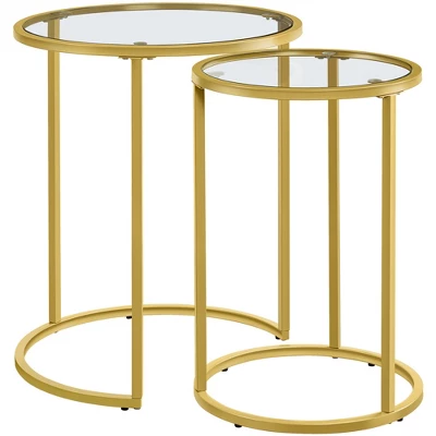 Yaheetech Round Nesting End Table Set With Metal Frame And Glass Top For Living Room 8 Yaheetech Round Nesting End Table Set With Metal Frame And Glass Top For Living Room - Image 8