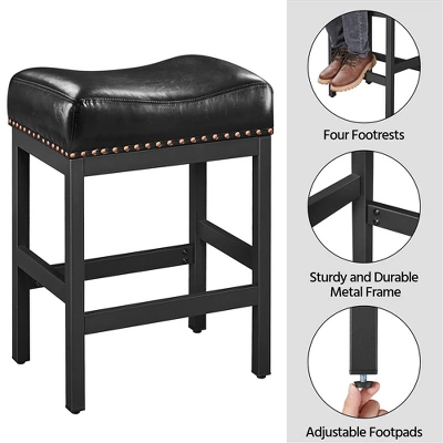 Yaheetech 26"H Bar Stools Faux Leather Counter Height Stools With Nailhead Trims Set Of 2, Black 3 Yaheetech 26"H Bar Stools Faux Leather Counter Height Stools With Nailhead Trims Set Of 2, Black - Image 3