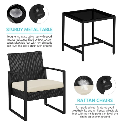 Yaheetech 3 Piece Patio Set Modern PE Bistro Furniture Conversation Sets 5 Yaheetech 3 Piece Patio Set Modern PE Bistro Furniture Conversation Sets - Image 5