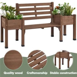 Yaheetech 2 In 1 Outdoor Solid Wood Double-bench For Patio Backyard Brown -Furniture GUEST 434450b1 e689 453f 8846 3bb2a63a077a