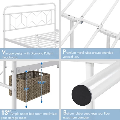 Yaheetech Queen Size Vintage Metal Bed Frame With Headboard, White 3 Yaheetech Queen Size Vintage Metal Bed Frame With Headboard, White - Image 3