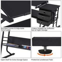 Yaheetech Adjustable Drafting Table & Stool Set Black -Furniture GUEST 443df6eb 8007 495d ae1d ebae45a9a60f