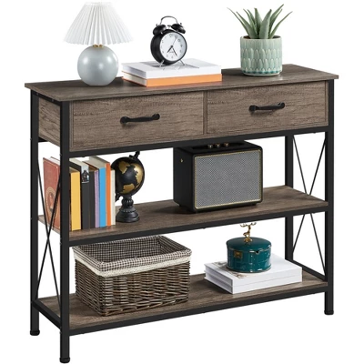 Yaheetech Minimalist 3 Tier Console Table With 2-Drawers & 2-Shelves 1 Yaheetech Minimalist 3 Tier Console Table With 2-Drawers & 2-Shelves
