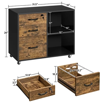 Yaheetech Vintage Mobile Letter Size Rolling File Cabinet With Drawer And Open Shelf For Home Office 3 Yaheetech Vintage Mobile Letter Size Rolling File Cabinet With Drawer And Open Shelf For Home Office - Image 3