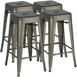 Yaheetech Set Of 4 Metal Backless Counter Height Bar Stools Stackable Chairs -Furniture GUEST 45dafb9f ed66 4e6b a504 ef49611f9be2