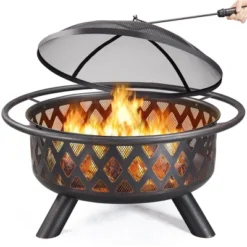Yaheetech 36" Outdoor Round Fire Pit Patio Garden Bonfire With Spark Screen And Poker -Furniture GUEST 4604f807 02a9 4c3d 8b79 6dfe50546521