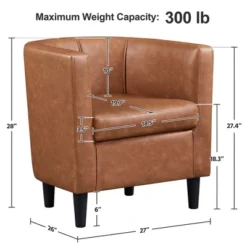 Yaheetech Faux Leather Upholstered Accent Chair Barrel Chairs Brown -Furniture GUEST 465b35e3 10f2 4b2d ab16 ceee9b4aa683