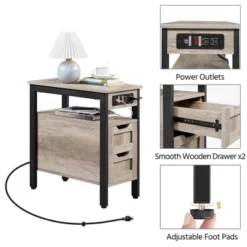 Yaheetech Narrow Sofa Side Table With Charging Station, Gray -Furniture GUEST 47426c6a 1534 4010 809f d2359515b1c8