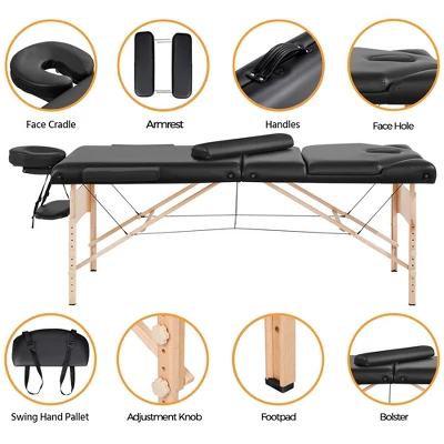 Yaheetech Professional Portable Massage Bed 3 Folding Massage Table With Backrest Black 3 Yaheetech Professional Portable Massage Bed 3 Folding Massage Table With Backrest Black - Image 3