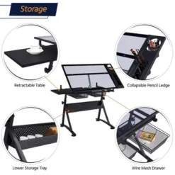 Yaheetech Adjustable Glass Drafting Table & Stool Set Black -Furniture GUEST 47a20f5b 4540 4780 88ee 21bba55da69e