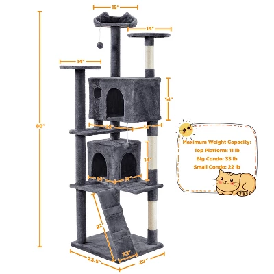 Yaheetech 80inch Multilevel Cat Tree Condo Cat Tower 2 Yaheetech 80inch Multilevel Cat Tree Condo Cat Tower - Image 2