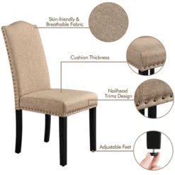 Yaheetech Set Of 2 Fabric Upholstered Classic Tall Back Dining Chair -Furniture GUEST 48583c14 ca88 4492 bad5 18fa02e60571