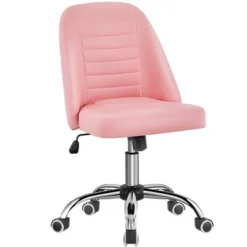 Yaheetech Faux Leather Mid Back Home Office Desk Chair With Chrome-plated Metal Base -Furniture GUEST 49371239 54ac 4d16 8579 a3334320ce15