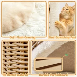 Yaheetech 36″ Tall Rattan Cat Tree With Natural Sisal Scratching Post, Hanging Ball, Condo, Basket, Clear Bowl -Furniture GUEST 49755d34 fa47 4603 b363 2b76e43d7b11