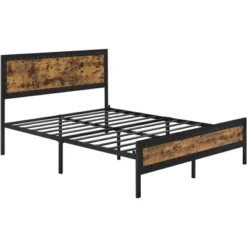 Yaheetech Industrial Metal Platform Bed With Wooden Headboard And Footboard -Furniture GUEST 4b290d08 3f4e 4c7d af19 57d9a02c74d5