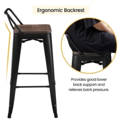 Yaheetech 30" Low Back Metal Counter Height Bar Stools With Wood Seat & Footrest, Set Of 4 -Furniture GUEST 4b71151a f6cb 45c4 a3e3 296c054a08c7