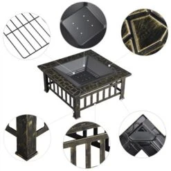 Yaheetech 32in Fire Pit Table Square Metal Firepit Stove Backyard Garden Fireplace For Camping -Furniture GUEST 4bc2db1c 3d99 430f ba19 e441cdd0b2c0