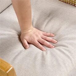 Yaheetech Fabric Upholstered Accent Chair With Rattan Armrest And Wood Legs, Beige -Furniture GUEST 4be1c63a 3be8 4c73 9ffd 027f799575cd