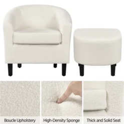 Yaheetech Contemporary Boucle Barrel Chair And Ottoman For Bedroom Living Room Ivory -Furniture GUEST 4ca85737 fae3 48ec 9272 a175df4310ae